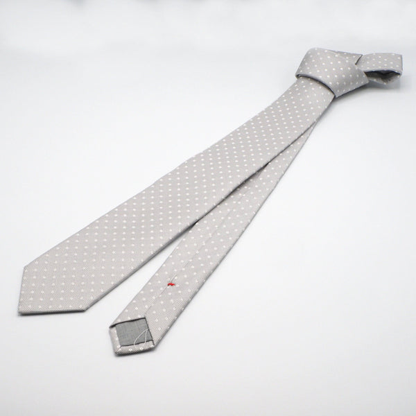 Ice grey tie with white polka dots