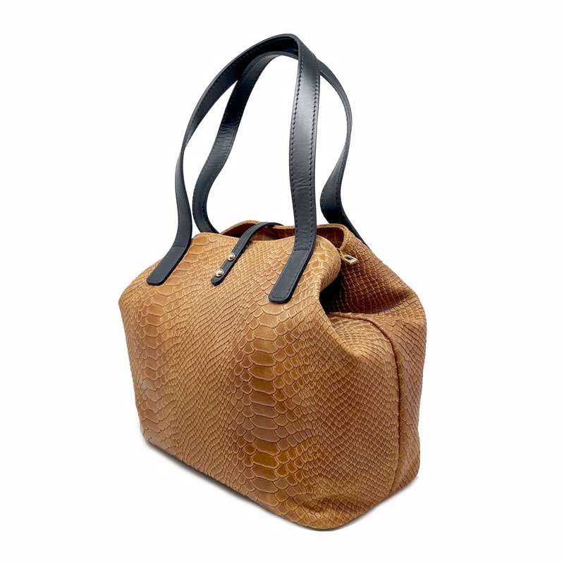 Women's Python Print Leather Handbag - 5276. 