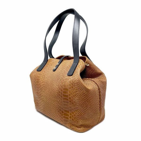 Women's Python Print Leather Handbag - 5276. 