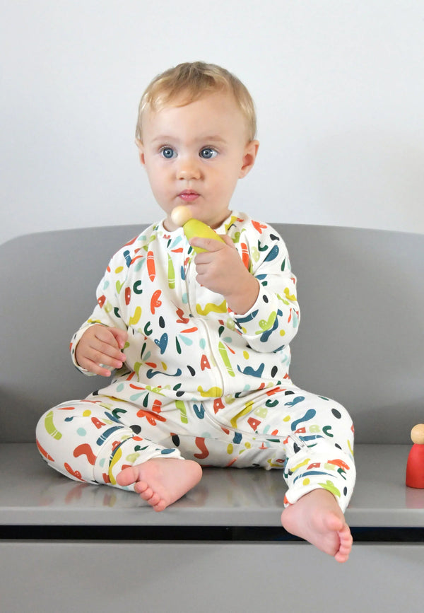 Bamboo Zip Up Romper - ABC - Blue Balloon