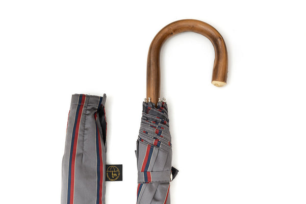 Mario Talarico grey striped folding umbrella with chestnut handle