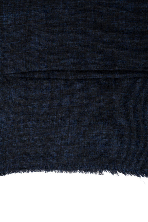Double layer blue scarf with beige edge pure wool