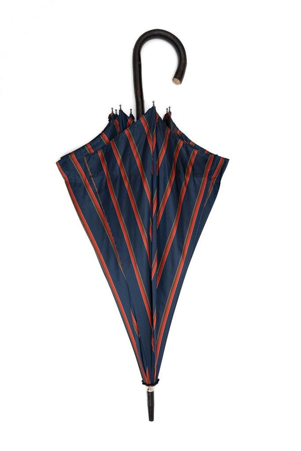 Mario Talarico umbrella blue with red and brown stripes in chestnut wood