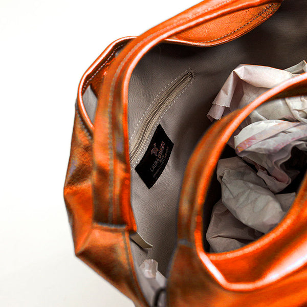 ELSA M - Orange laminated leather bag