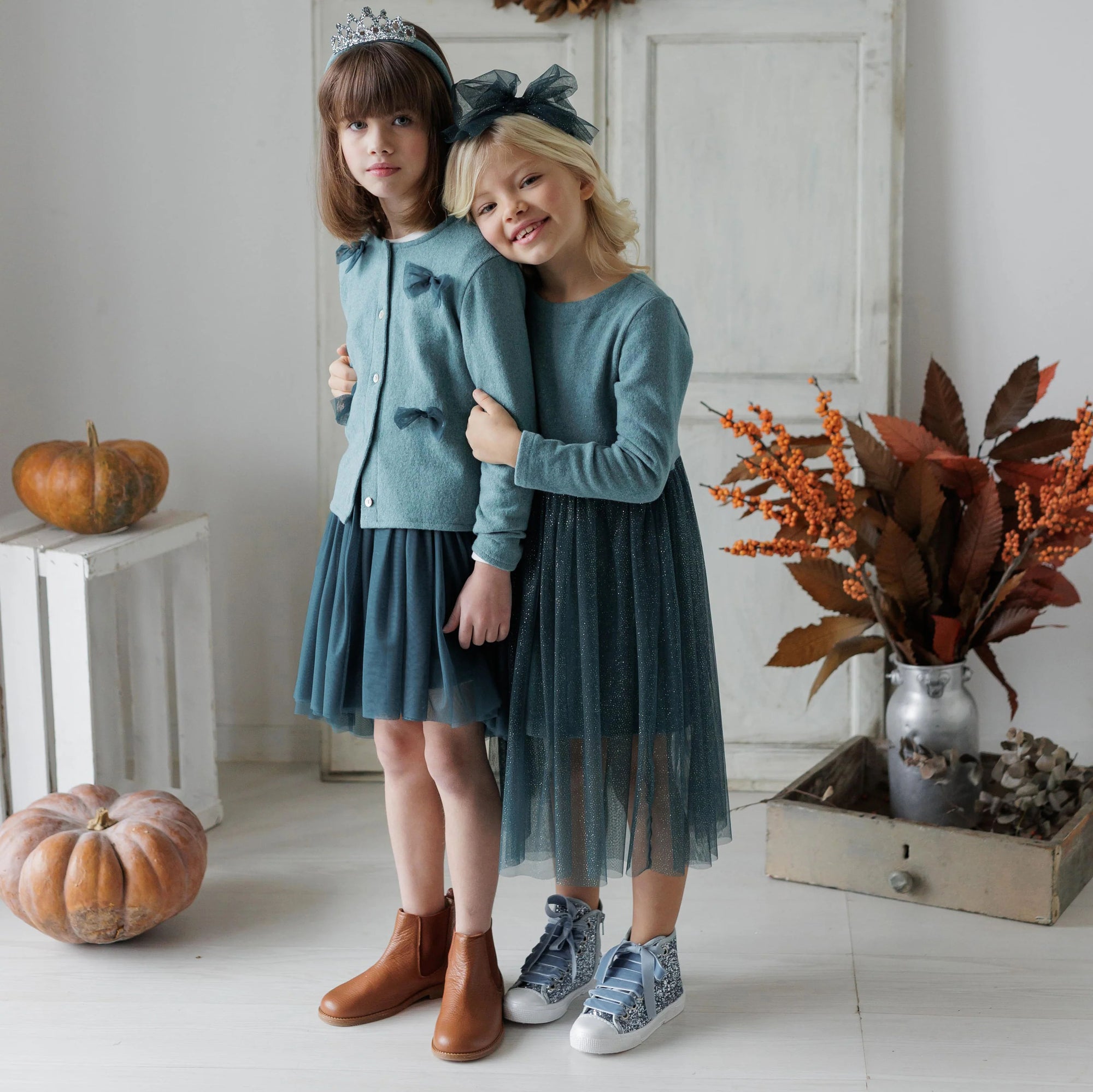 WARM COTTON DRESS WITH GLITTER TULLE SKIRT