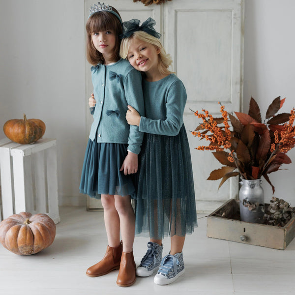 WARM COTTON DRESS WITH GLITTER TULLE SKIRT