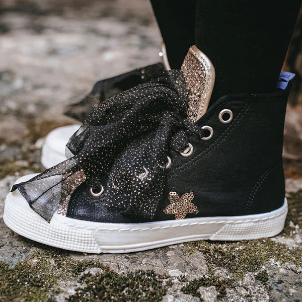 BLACK HIGH WITH STARS AND GOLD GLITTER