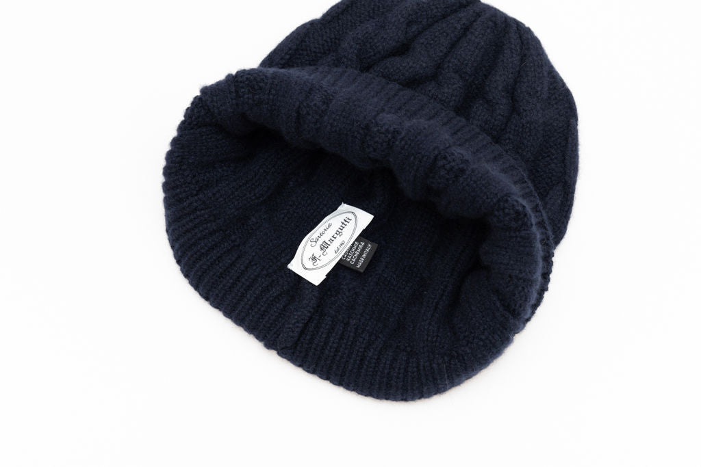 Berretto intrecciato blu notte in cashmere