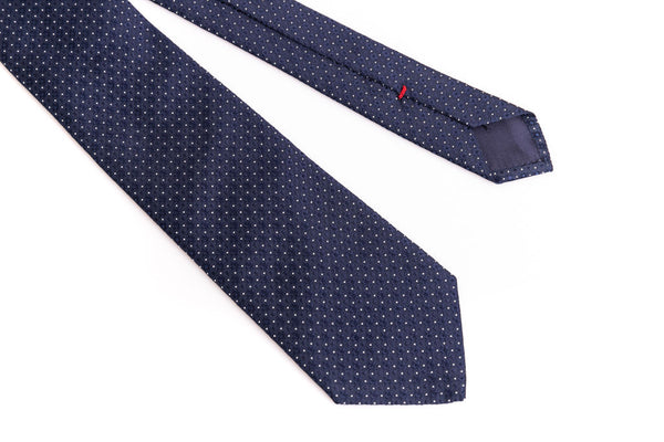 Navy blue tie with micro polka dots in pure silk