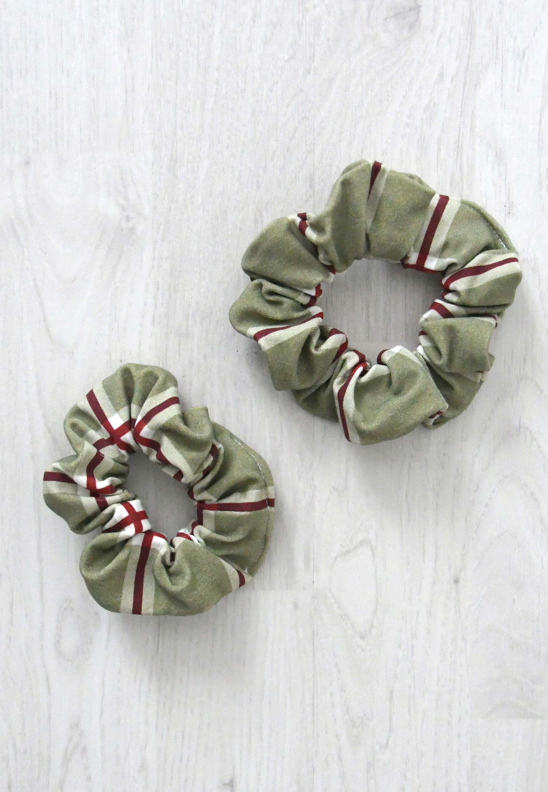 Chouchou (scrunchie) in bamboo - Tartan Christmas moss green - Blue balloon