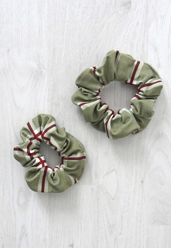 Chouchou (scrunchie) in bamboo - Tartan Christmas moss green - Blue balloon