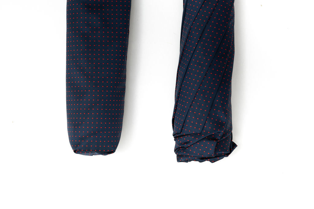 Mario Talarico folding umbrella blue with red polka dots chestnut handle