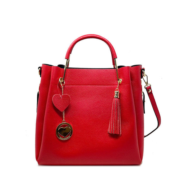 Large Women's Handbag in Dollaro Leather with Metal Handles - Bologna 34023.