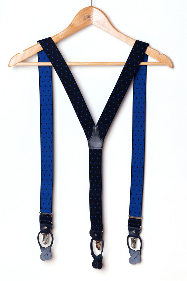 Blue braces with light blue polka dots