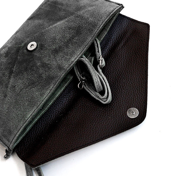 ENVELOPE - Black suede leather postman