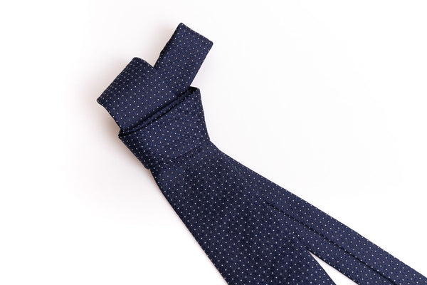 Navy blue tie with micro polka dots in pure silk