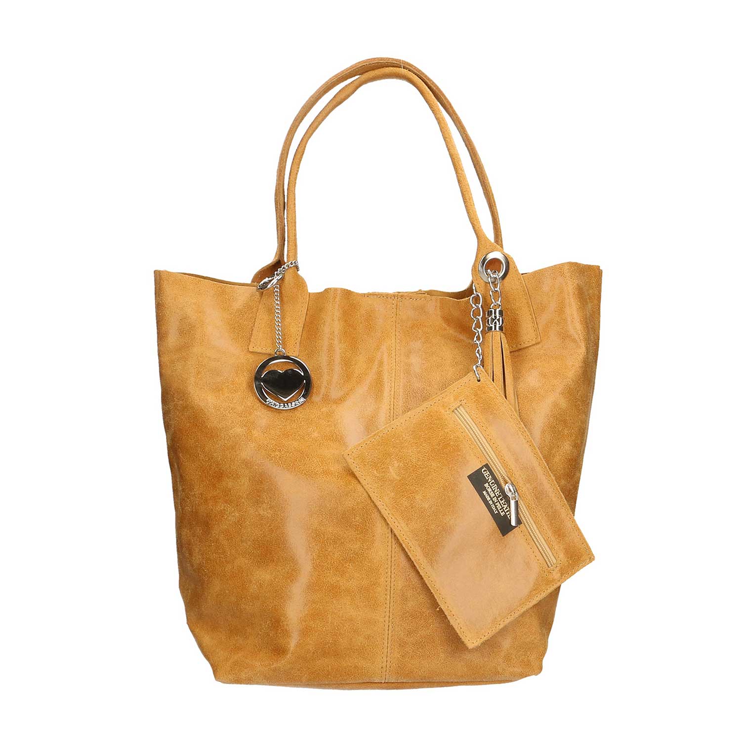 Women's Large Spatula Leather Shopper Bag with Clutch - 5190 