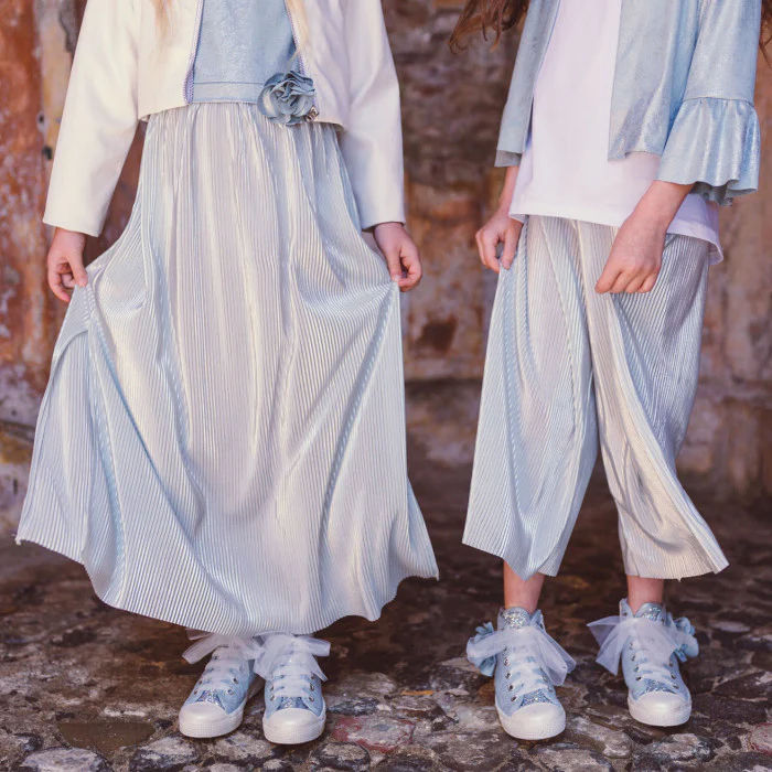 PANTALONE PLISSE' AZZURRO
