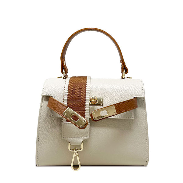 Women's Genuine Leather Handbag with Twist Closure - Roma K065 