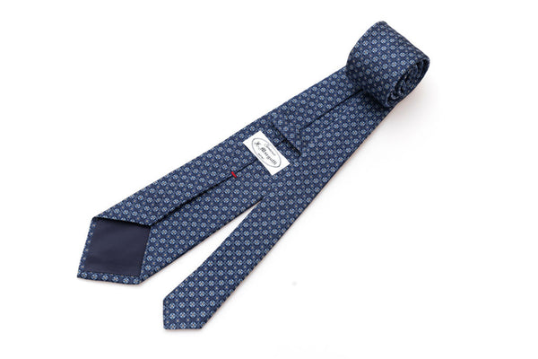 Micro-patterned blue tie in pure silk