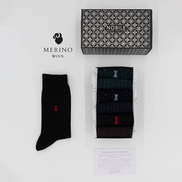 St. Moritz - Box of 6 Merino Wool Short Socks - Ribs &amp; Pois
