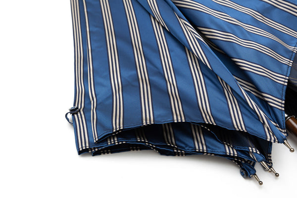 Mario Talarico umbrella, blue with white stripes, made of apple wood