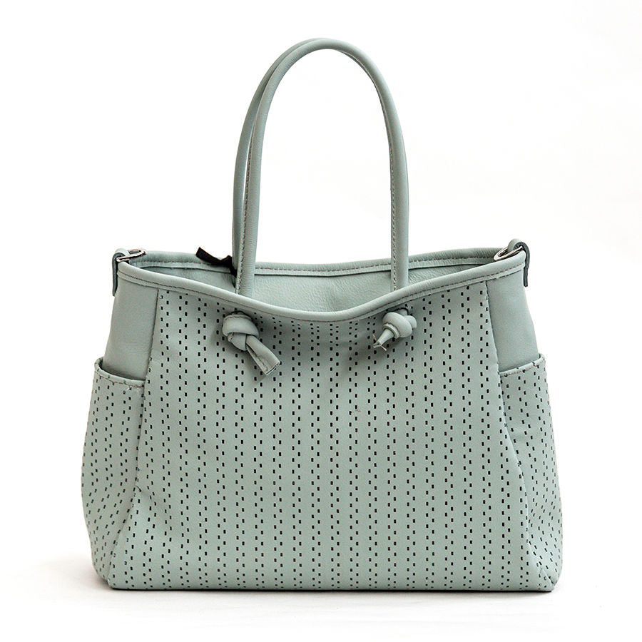 ZELIA TOTE - Borsa in pelle nappa forata menta