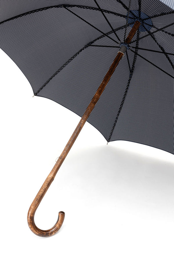 Mario Talarico blue umbrella with white polka dots in hickory wood