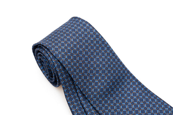 Blue tie with micro-pattern woven pure silk