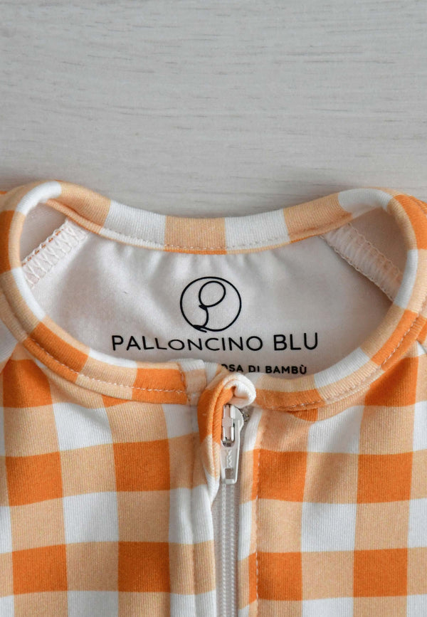 Tutina con zip in bambù - Foglie d'autunno - Palloncino blu