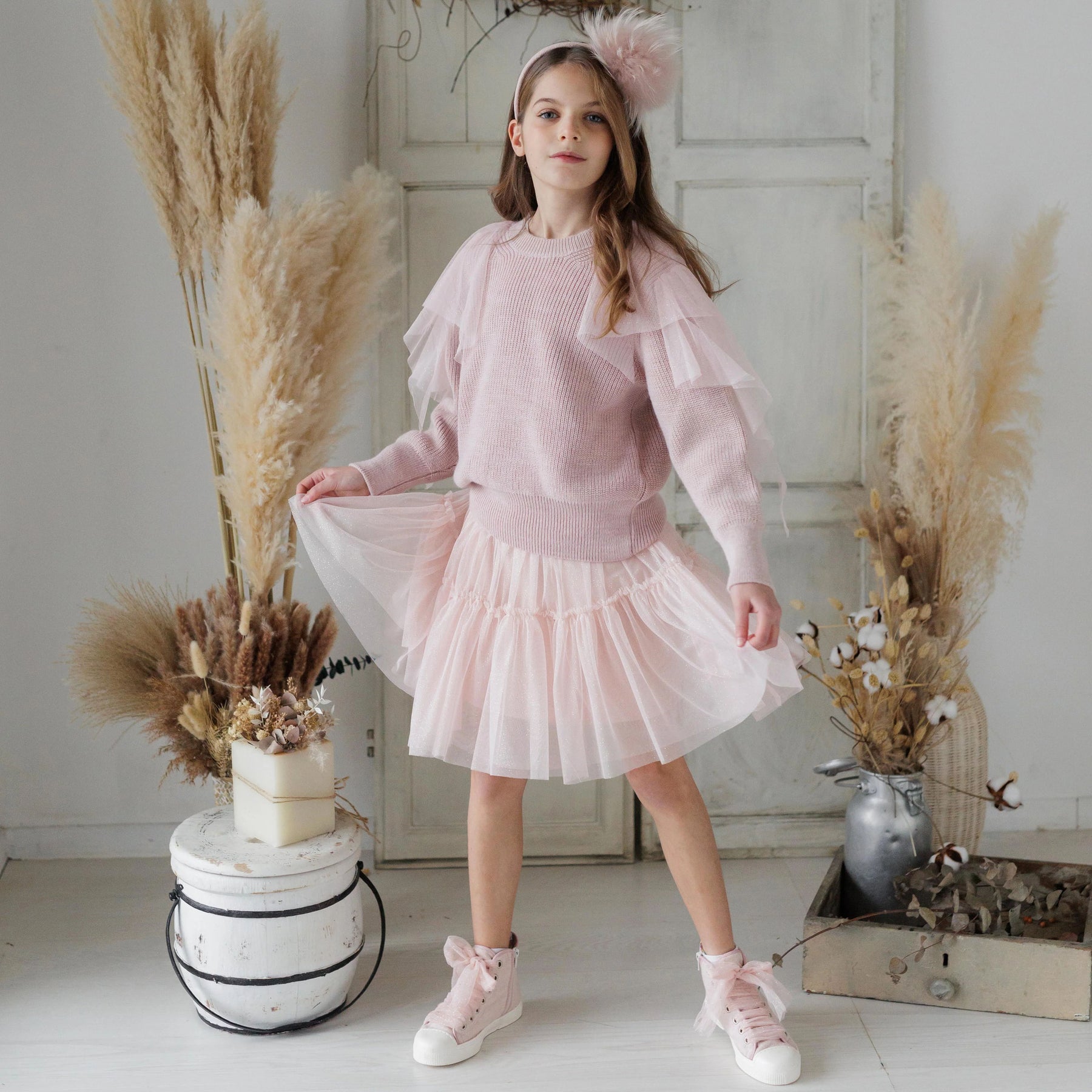 GLITTER TULLE SKIRT WITH DOUBLE RUFFLE