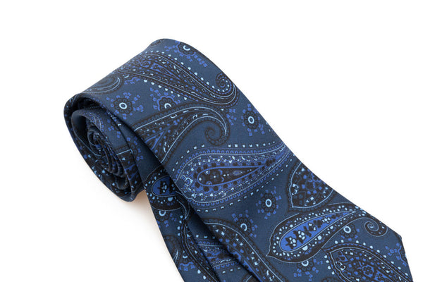 Navy blue tie in light blue pattern pure silk