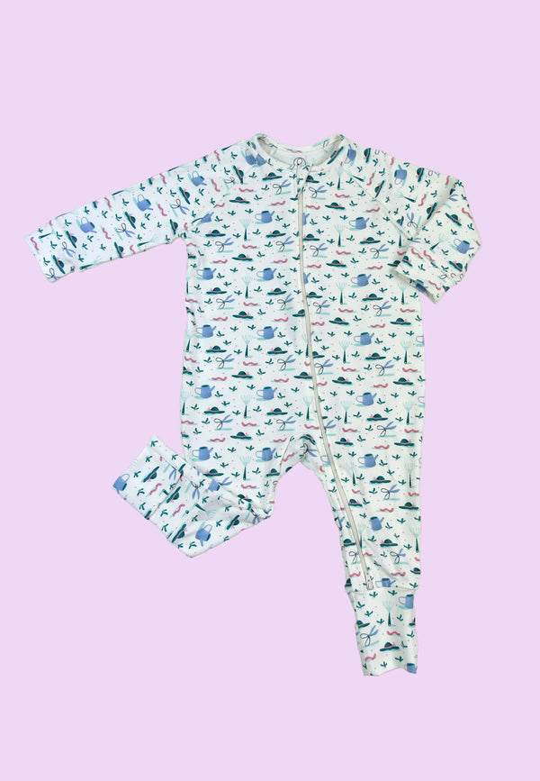 Tutina con zip in bambù - In giardino - Palloncino blu