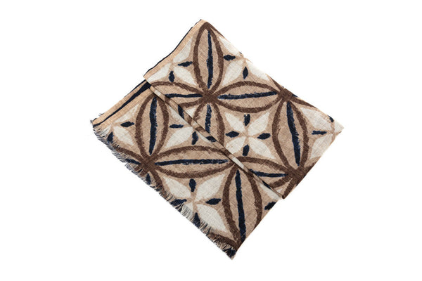 Beige double layer scarf in pure wool pattern