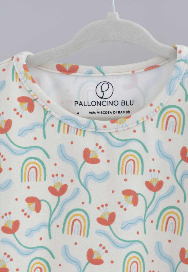 Pigiama due pezzi in bambù - Fiori e arcobaleni - Palloncino blu