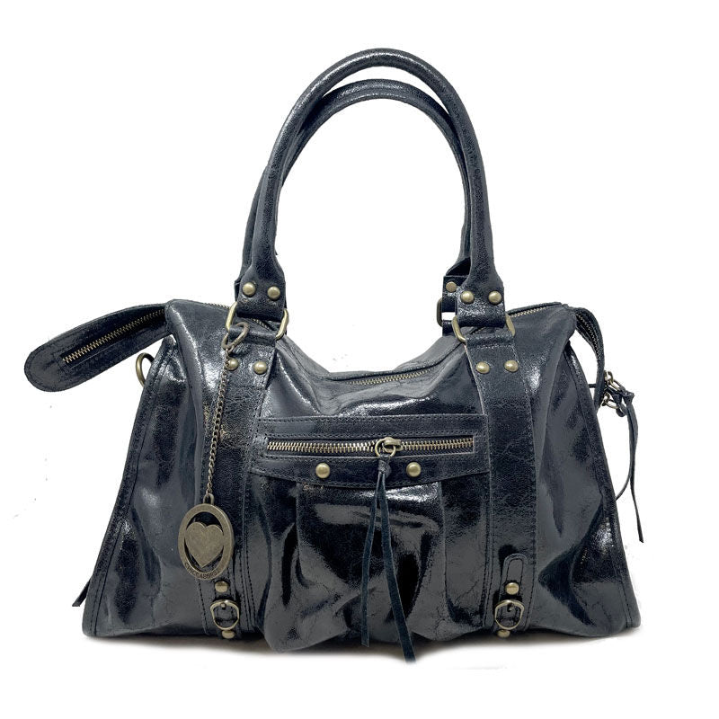 Borsa a mano grande in pelle spatolata con borchie - Courmayeur K073