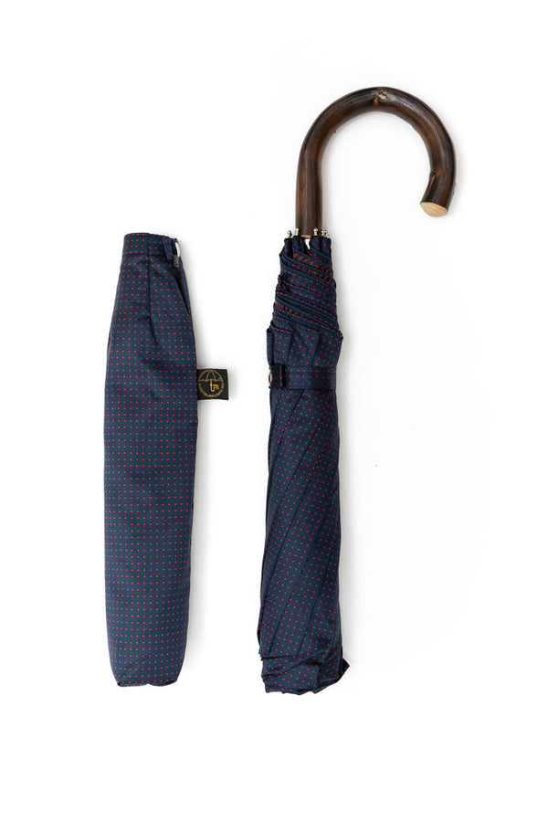 Mario Talarico folding umbrella blue with red polka dots chestnut handle
