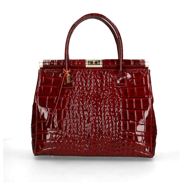 Women's Handbag in Glossy Crocodile Print Leather - Florence 7742. 
