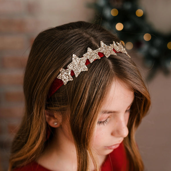 RED HEADBAND WITH GOLD GLITTER STARS