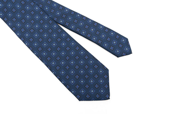 Blue tie with light blue geometric pattern pure silk