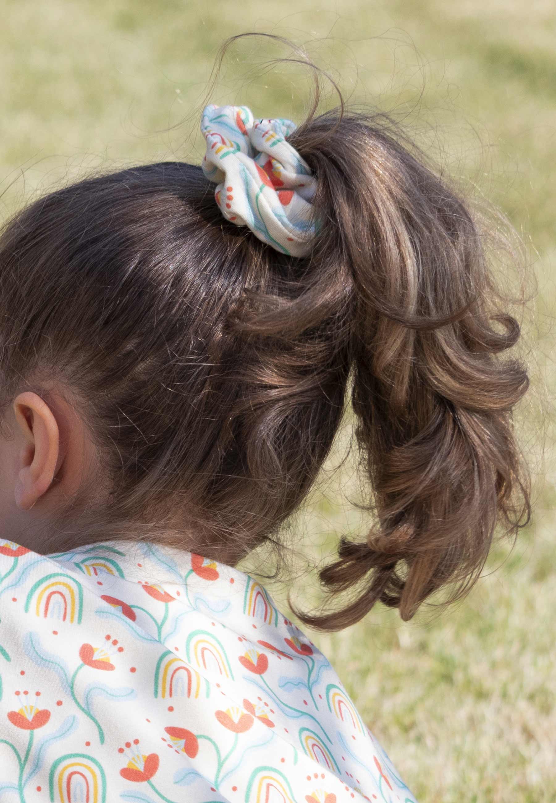Chouchou (scrunchie) in bambù - Fiori e arcobaleni - Palloncino blu