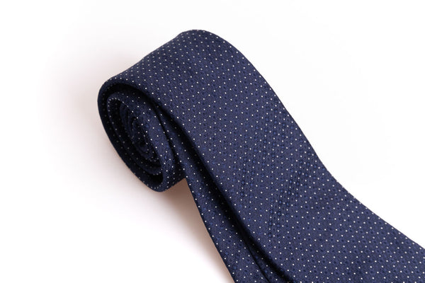 Navy blue tie with micro polka dots in pure silk