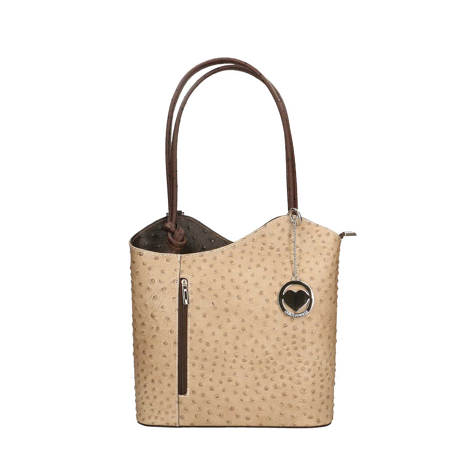 Women's Ostrich Print Leather Shoulder Bag - Cancun 3005. 