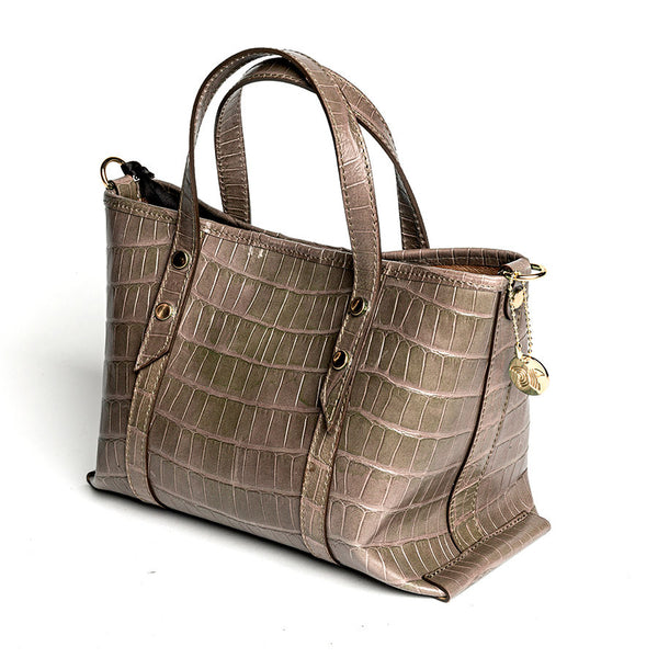 MEDUZA TOTE - Taupe crocodile print leather bag