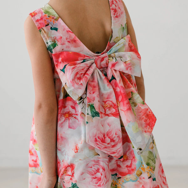 PRINTED COTTON DRESS WITH BOW ON THE BACK