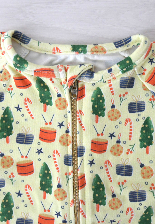Tutina con zip in bambù - Mattina di Natale - Palloncino blu