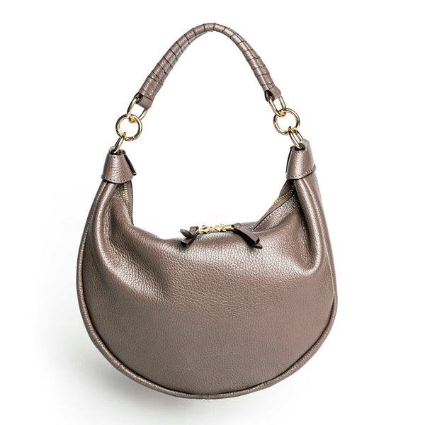 MADRID - Taupe leather bag with worked handle