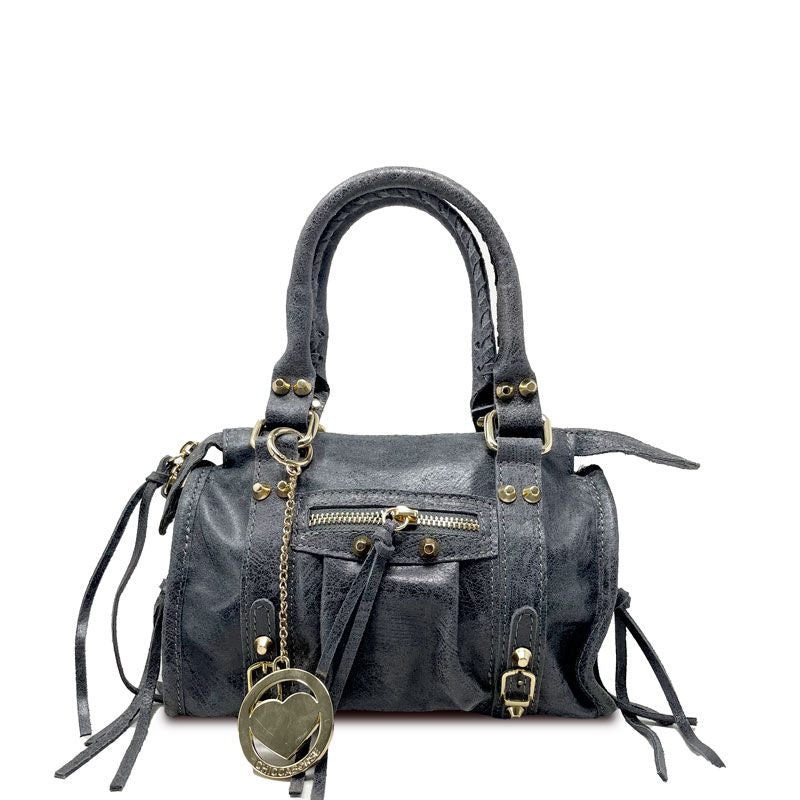 Borsa a mano piccola in pelle spatolata con borchie - Courmayeur K072