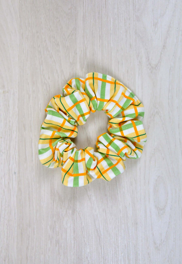 Chouchou (scrunchie) in bambù - Tartan prato fiorito - Palloncino blu