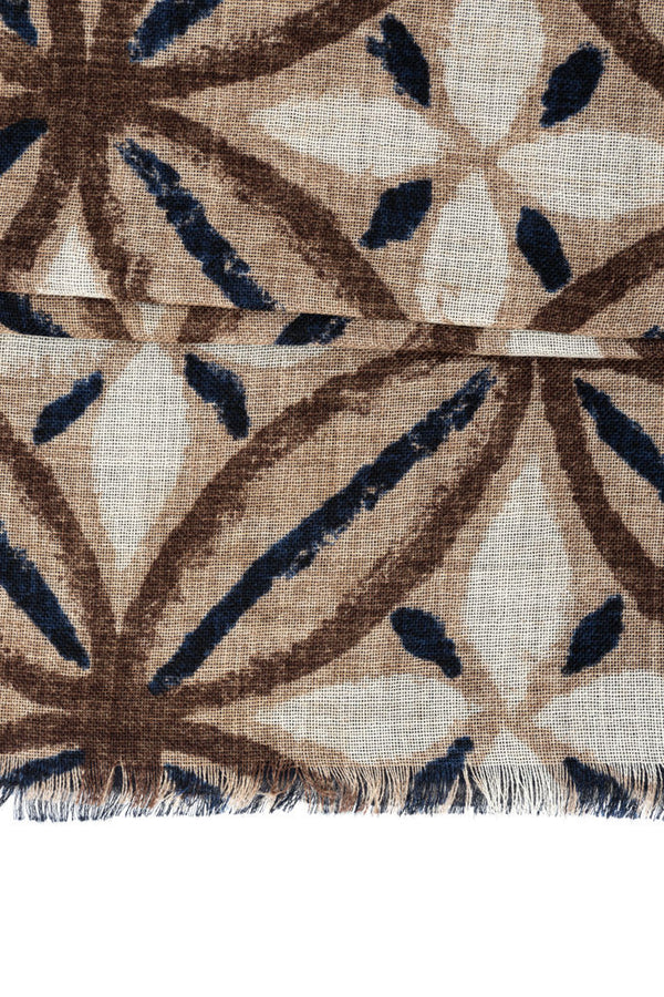 Beige double layer scarf in pure wool pattern